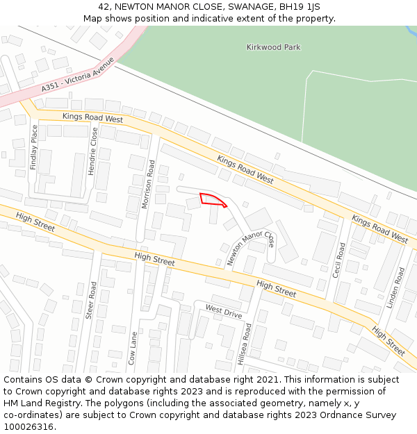 42, NEWTON MANOR CLOSE, SWANAGE, BH19 1JS: Location map and indicative extent of plot