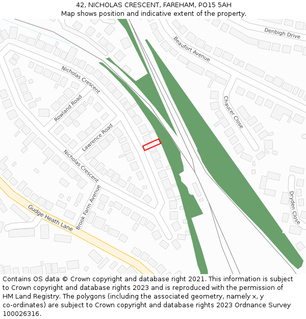 42, NICHOLAS CRESCENT, FAREHAM, PO15 5AH: Location map and indicative extent of plot