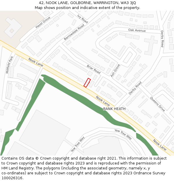 42, NOOK LANE, GOLBORNE, WARRINGTON, WA3 3JQ: Location map and indicative extent of plot