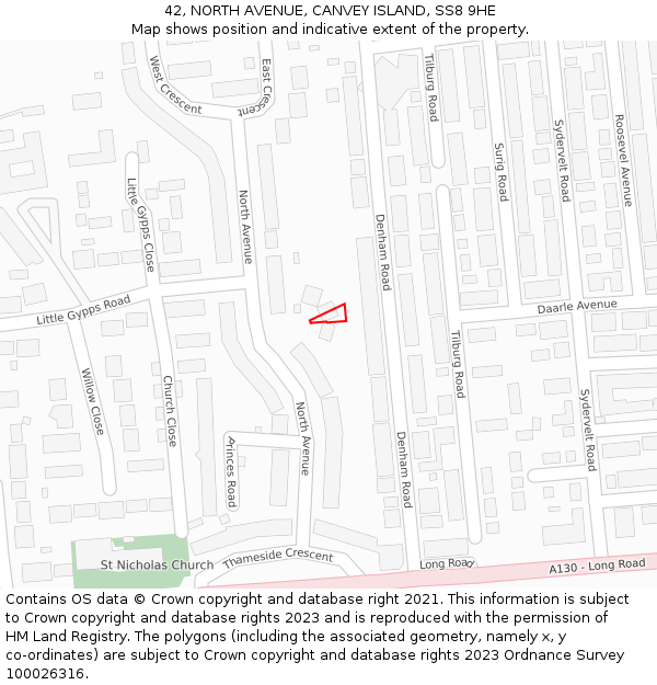 42, NORTH AVENUE, CANVEY ISLAND, SS8 9HE: Location map and indicative extent of plot