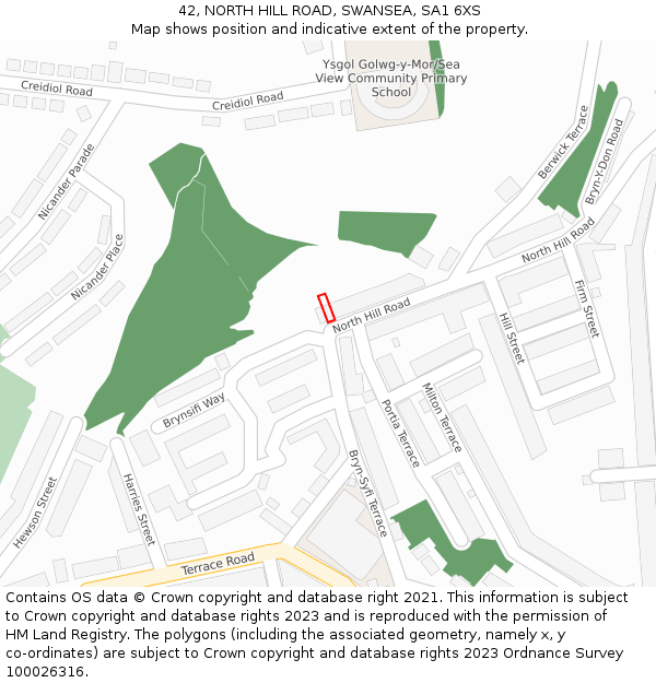 42, NORTH HILL ROAD, SWANSEA, SA1 6XS: Location map and indicative extent of plot