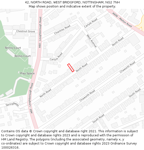 42, NORTH ROAD, WEST BRIDGFORD, NOTTINGHAM, NG2 7NH: Location map and indicative extent of plot