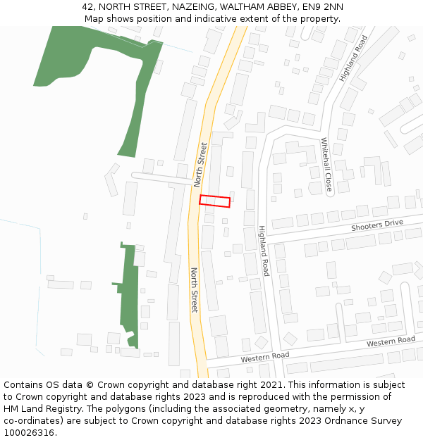 42, NORTH STREET, NAZEING, WALTHAM ABBEY, EN9 2NN: Location map and indicative extent of plot