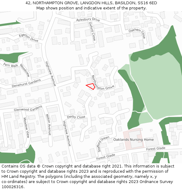 42, NORTHAMPTON GROVE, LANGDON HILLS, BASILDON, SS16 6ED: Location map and indicative extent of plot