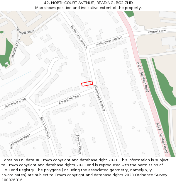 42, NORTHCOURT AVENUE, READING, RG2 7HD: Location map and indicative extent of plot