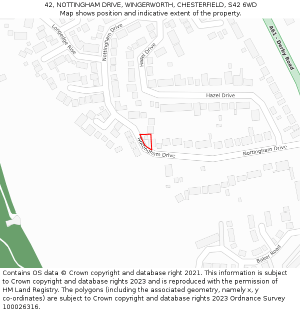 42, NOTTINGHAM DRIVE, WINGERWORTH, CHESTERFIELD, S42 6WD: Location map and indicative extent of plot