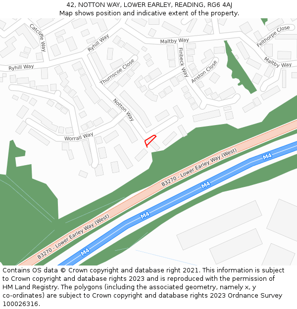 42, NOTTON WAY, LOWER EARLEY, READING, RG6 4AJ: Location map and indicative extent of plot
