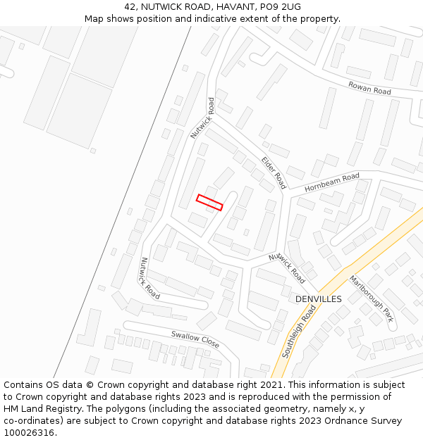 42, NUTWICK ROAD, HAVANT, PO9 2UG: Location map and indicative extent of plot