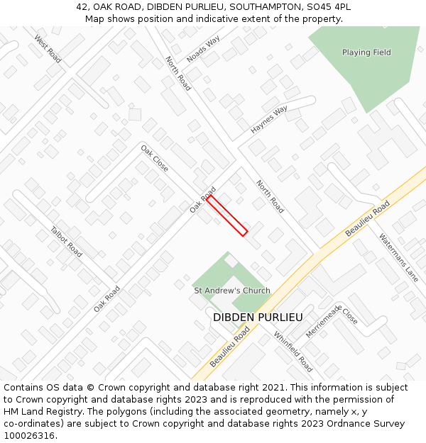 42, OAK ROAD, DIBDEN PURLIEU, SOUTHAMPTON, SO45 4PL: Location map and indicative extent of plot