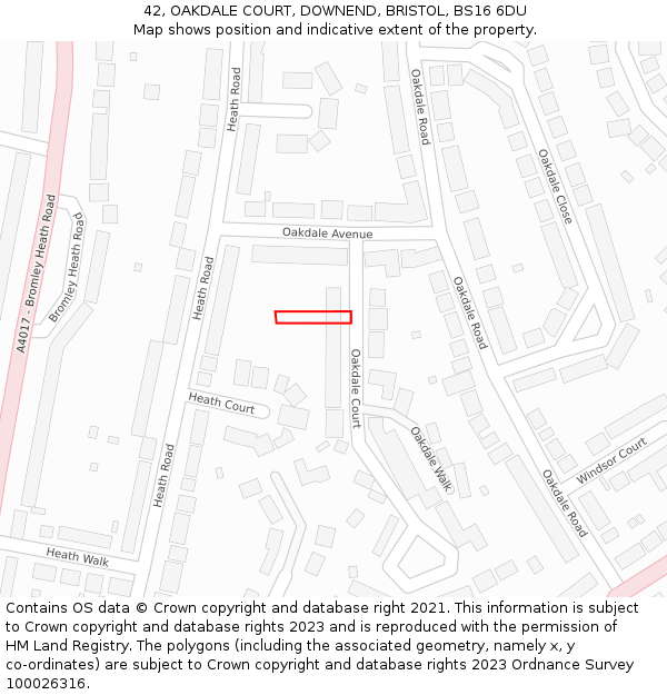 42, OAKDALE COURT, DOWNEND, BRISTOL, BS16 6DU: Location map and indicative extent of plot