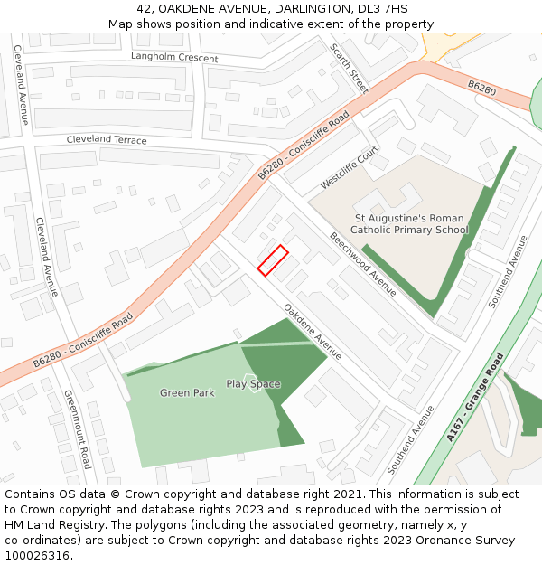 42, OAKDENE AVENUE, DARLINGTON, DL3 7HS: Location map and indicative extent of plot