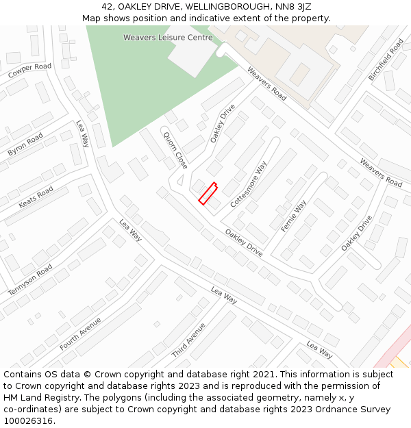 42, OAKLEY DRIVE, WELLINGBOROUGH, NN8 3JZ: Location map and indicative extent of plot