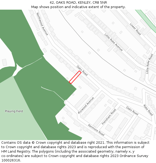 42, OAKS ROAD, KENLEY, CR8 5NR: Location map and indicative extent of plot