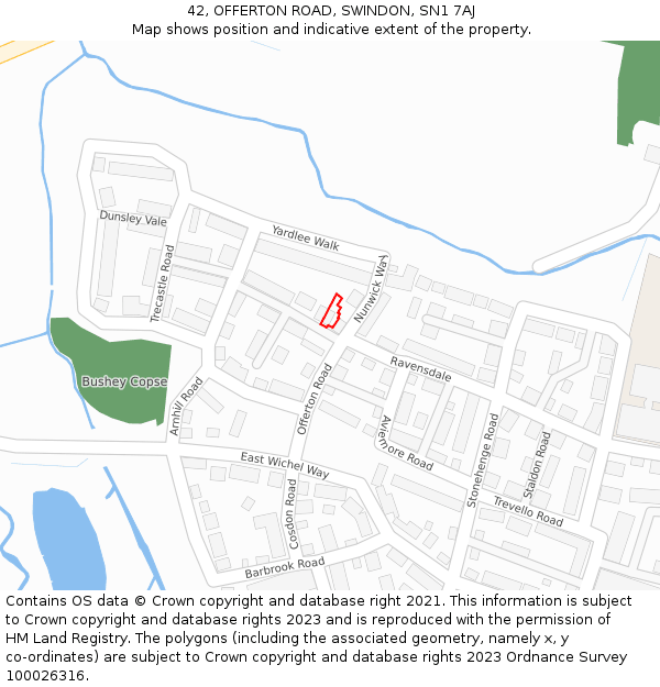 42, OFFERTON ROAD, SWINDON, SN1 7AJ: Location map and indicative extent of plot