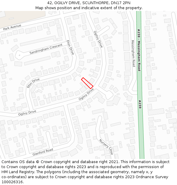 42, OGILVY DRIVE, SCUNTHORPE, DN17 2PN: Location map and indicative extent of plot
