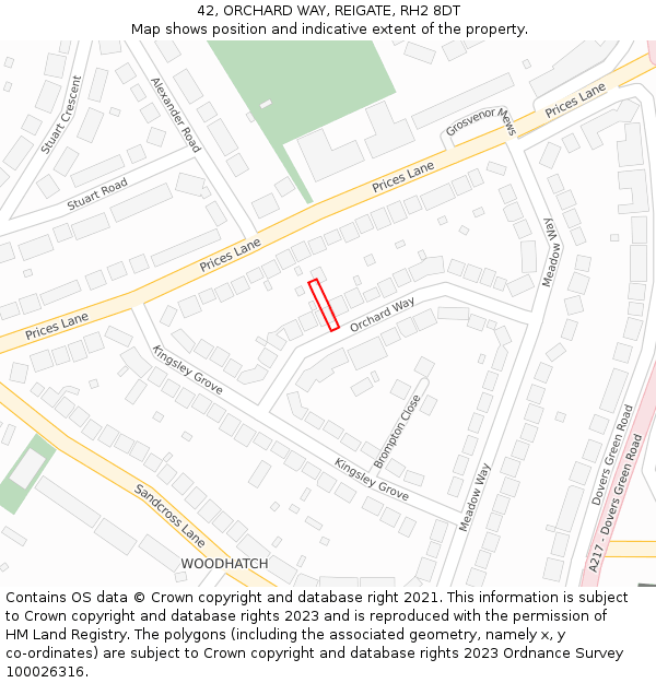 42, ORCHARD WAY, REIGATE, RH2 8DT: Location map and indicative extent of plot