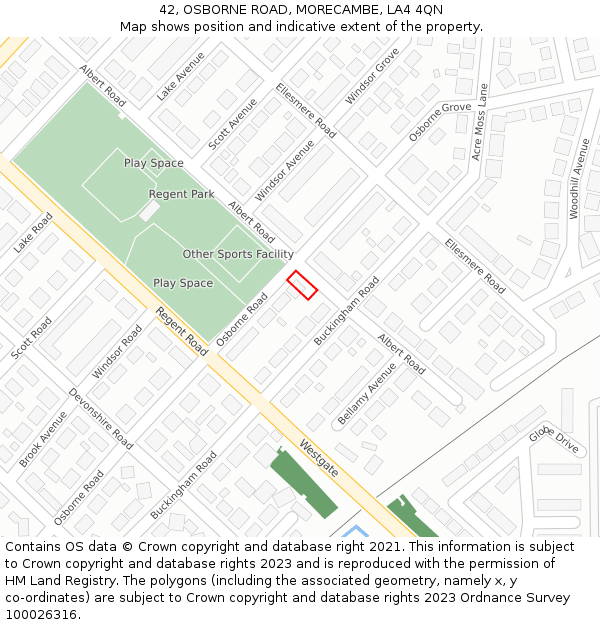 42, OSBORNE ROAD, MORECAMBE, LA4 4QN: Location map and indicative extent of plot