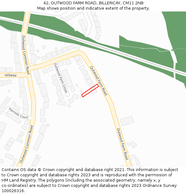 42, OUTWOOD FARM ROAD, BILLERICAY, CM11 2NB: Location map and indicative extent of plot