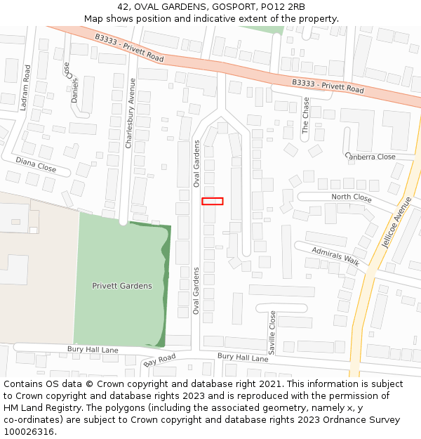 42, OVAL GARDENS, GOSPORT, PO12 2RB: Location map and indicative extent of plot