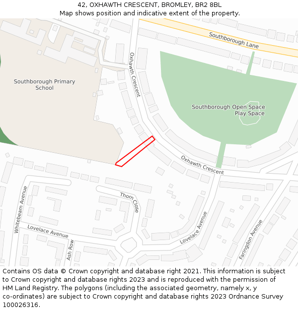42, OXHAWTH CRESCENT, BROMLEY, BR2 8BL: Location map and indicative extent of plot
