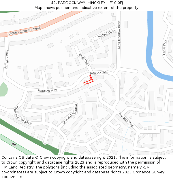 42, PADDOCK WAY, HINCKLEY, LE10 0FJ: Location map and indicative extent of plot