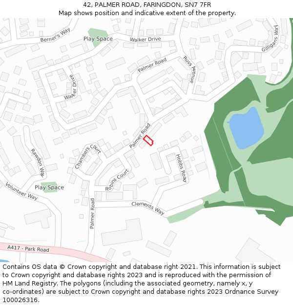 42, PALMER ROAD, FARINGDON, SN7 7FR: Location map and indicative extent of plot