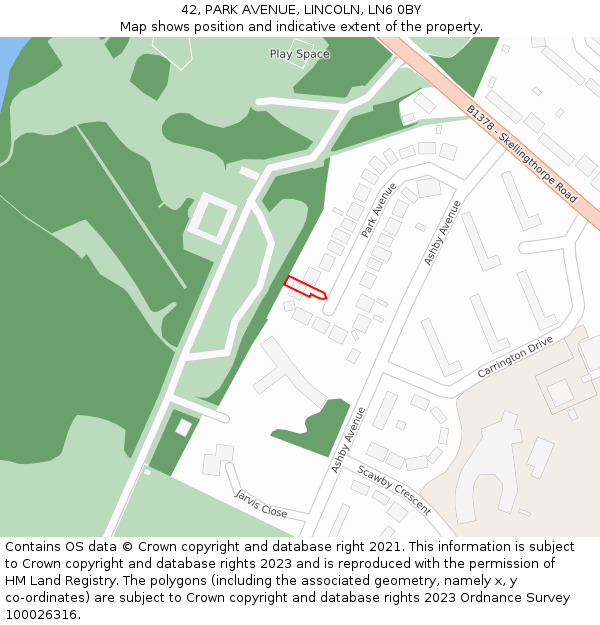 42, PARK AVENUE, LINCOLN, LN6 0BY: Location map and indicative extent of plot