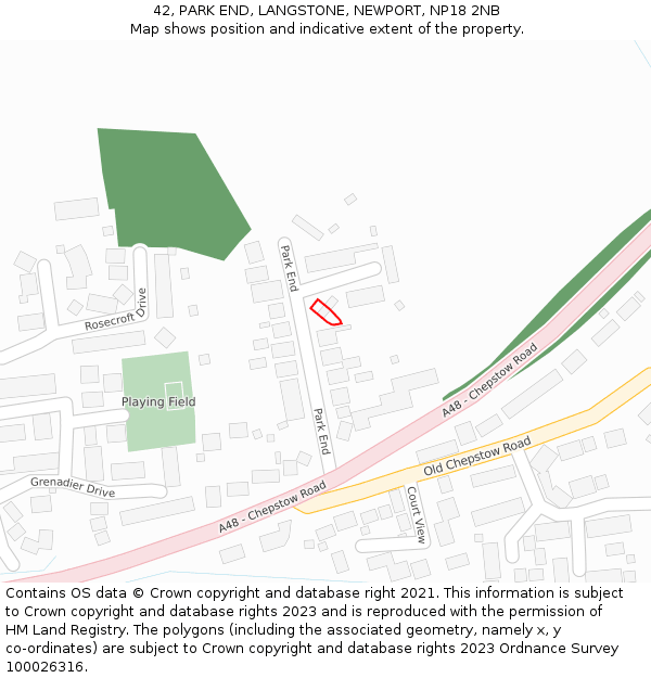 42, PARK END, LANGSTONE, NEWPORT, NP18 2NB: Location map and indicative extent of plot