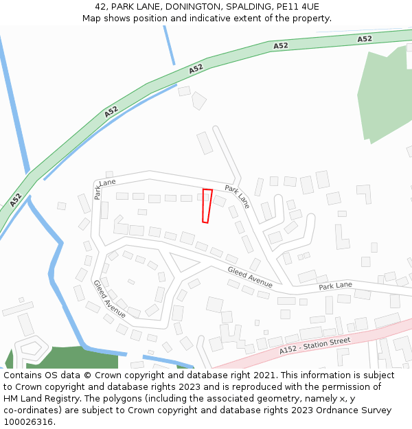 42, PARK LANE, DONINGTON, SPALDING, PE11 4UE: Location map and indicative extent of plot