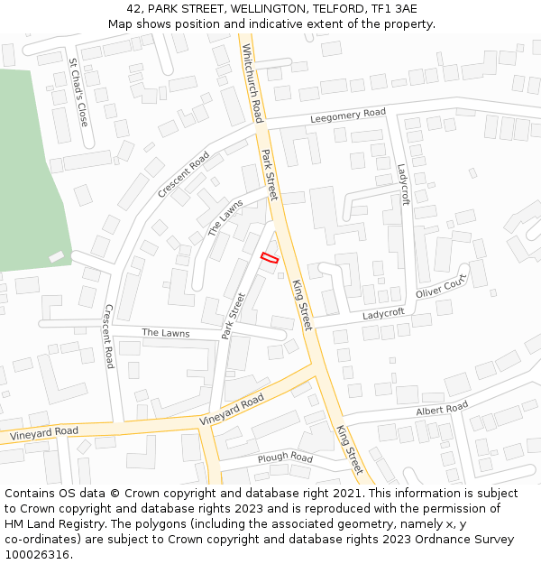 42, PARK STREET, WELLINGTON, TELFORD, TF1 3AE: Location map and indicative extent of plot