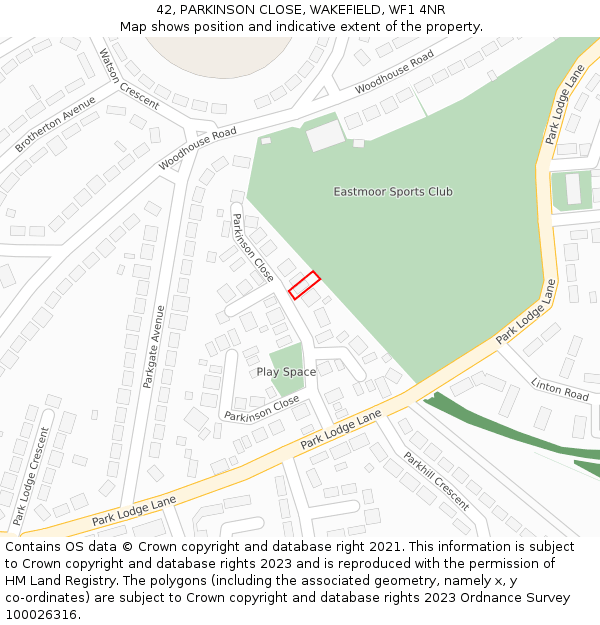 42, PARKINSON CLOSE, WAKEFIELD, WF1 4NR: Location map and indicative extent of plot