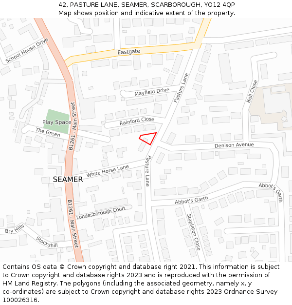 42, PASTURE LANE, SEAMER, SCARBOROUGH, YO12 4QP: Location map and indicative extent of plot