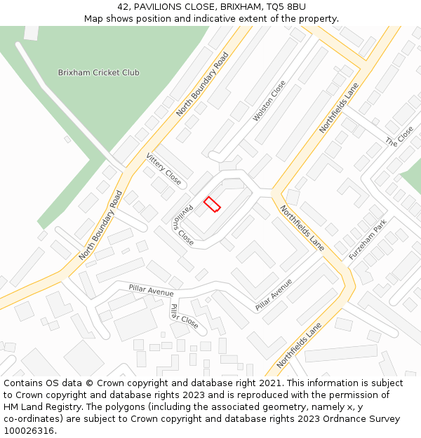 42, PAVILIONS CLOSE, BRIXHAM, TQ5 8BU: Location map and indicative extent of plot
