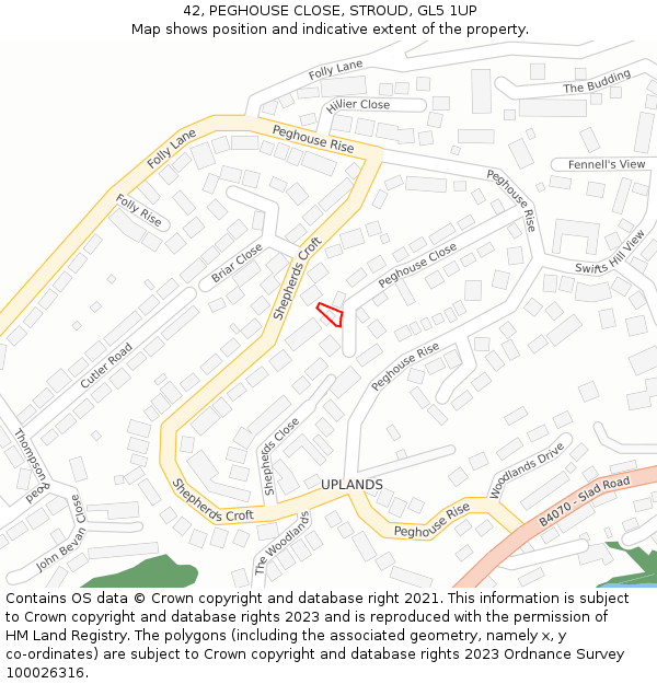 42, PEGHOUSE CLOSE, STROUD, GL5 1UP: Location map and indicative extent of plot