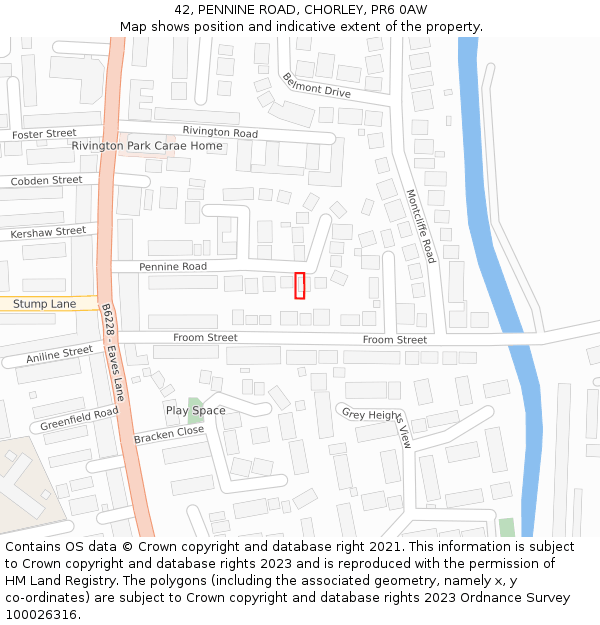 42, PENNINE ROAD, CHORLEY, PR6 0AW: Location map and indicative extent of plot