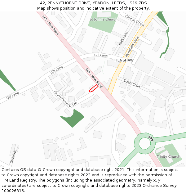 42, PENNYTHORNE DRIVE, YEADON, LEEDS, LS19 7DS: Location map and indicative extent of plot