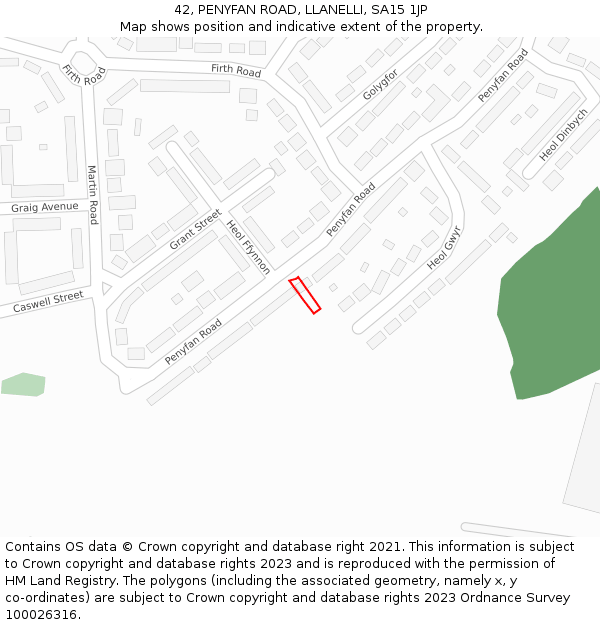 42, PENYFAN ROAD, LLANELLI, SA15 1JP: Location map and indicative extent of plot