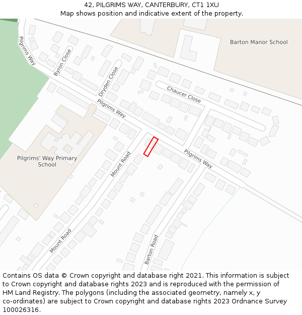 42, PILGRIMS WAY, CANTERBURY, CT1 1XU: Location map and indicative extent of plot