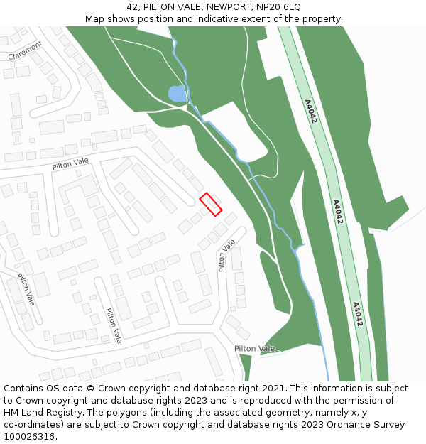 42, PILTON VALE, NEWPORT, NP20 6LQ: Location map and indicative extent of plot