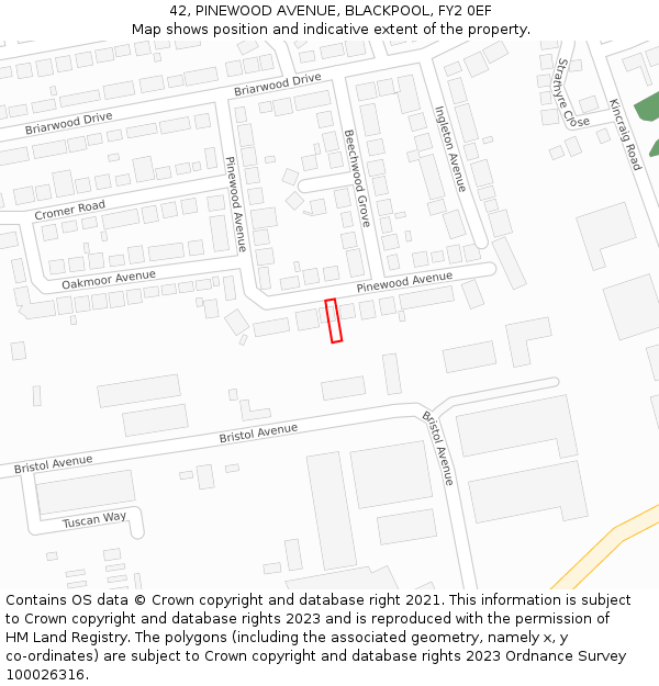 42, PINEWOOD AVENUE, BLACKPOOL, FY2 0EF: Location map and indicative extent of plot