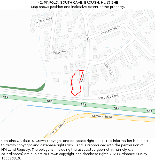 42, PINFOLD, SOUTH CAVE, BROUGH, HU15 2HE: Location map and indicative extent of plot