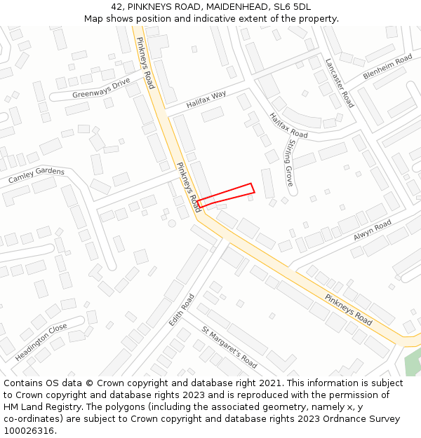 42, PINKNEYS ROAD, MAIDENHEAD, SL6 5DL: Location map and indicative extent of plot