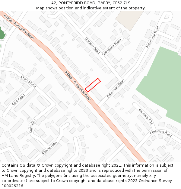 42, PONTYPRIDD ROAD, BARRY, CF62 7LS: Location map and indicative extent of plot