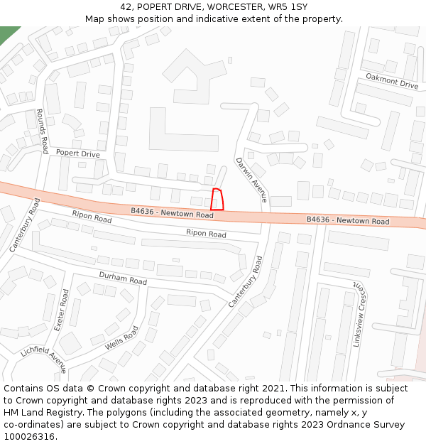 42, POPERT DRIVE, WORCESTER, WR5 1SY: Location map and indicative extent of plot