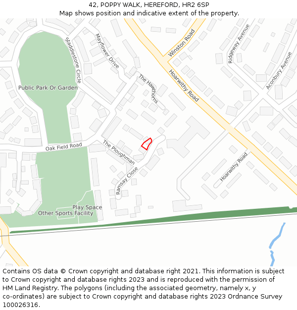 42, POPPY WALK, HEREFORD, HR2 6SP: Location map and indicative extent of plot