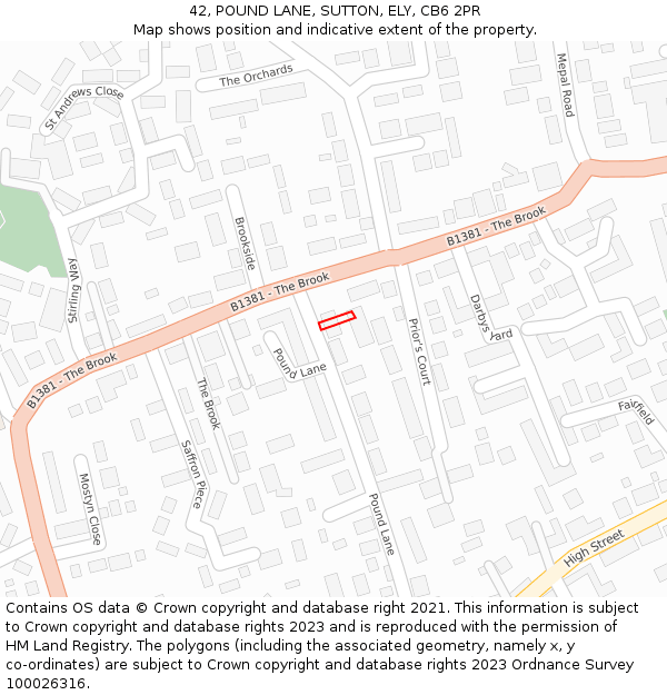 42, POUND LANE, SUTTON, ELY, CB6 2PR: Location map and indicative extent of plot