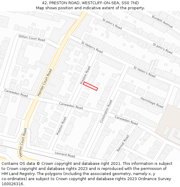 42, PRESTON ROAD, WESTCLIFF-ON-SEA, SS0 7ND: Location map and indicative extent of plot