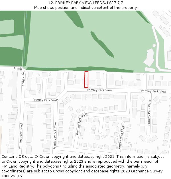 42, PRIMLEY PARK VIEW, LEEDS, LS17 7JZ: Location map and indicative extent of plot