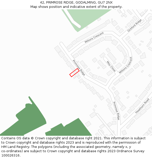 42, PRIMROSE RIDGE, GODALMING, GU7 2NX: Location map and indicative extent of plot