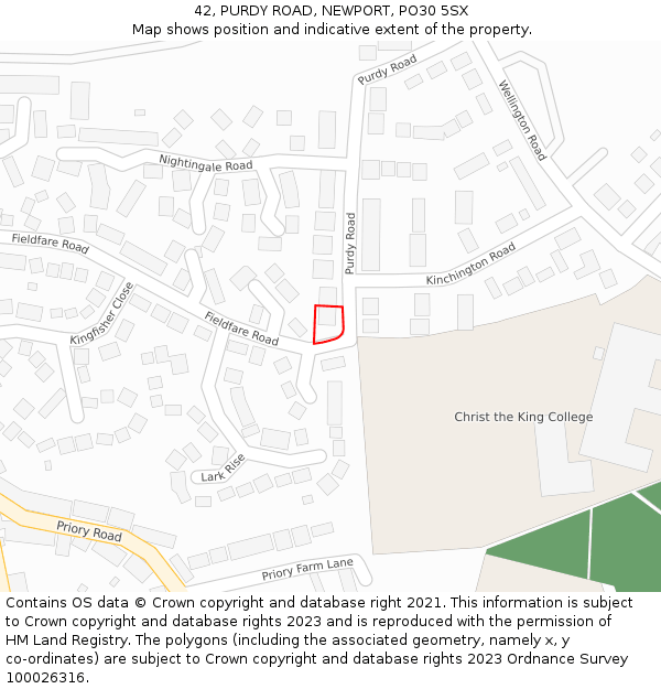 42, PURDY ROAD, NEWPORT, PO30 5SX: Location map and indicative extent of plot